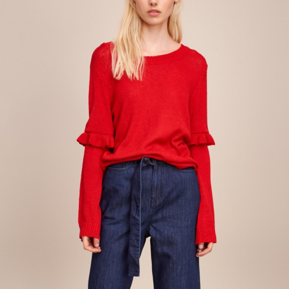 THE FIFTH LABEL Red Ruffle Sweater Top - Picture 3 of 5